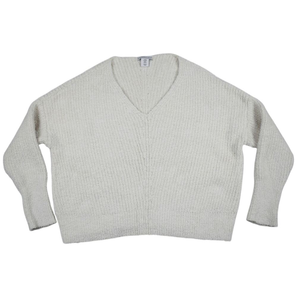 Cream Plush Cropped Sweater Oversized Fuzzy Soft Knit Preppy Coquette Y2K Boho M